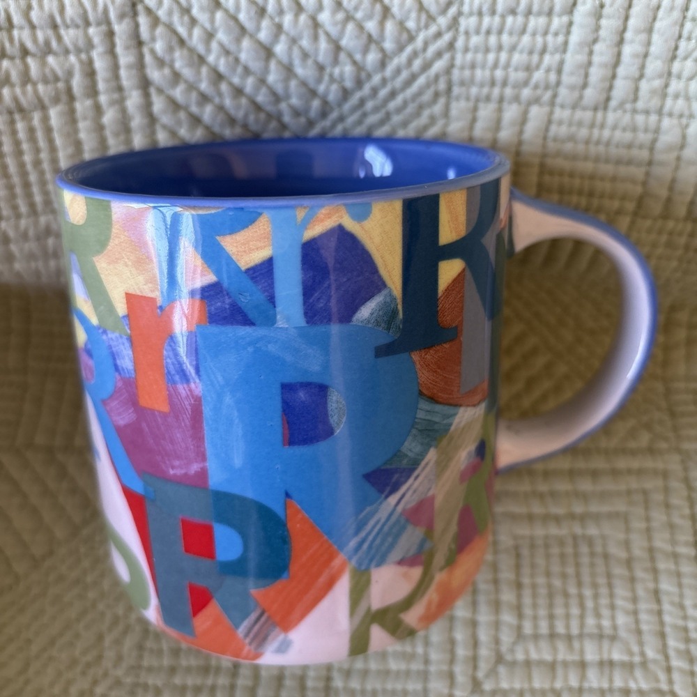 Anthropologie Lottie Collage R Monogram Mug Colorful Alphabet Letter Coffee Mug